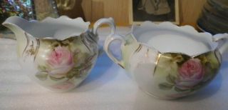 Antique R S Prussia Creamer And Open Sugar Dish Pink Rose