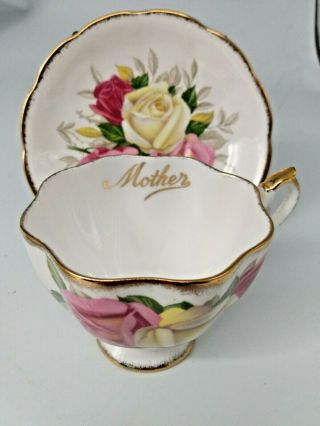 Vintage Queen Anne Bone China Cup & Saucer Pink/yellow Rose - " Mother "