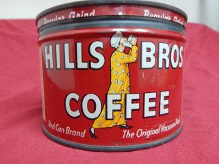 Vintage Rare 1950 ' s Hills Bros Coffee Tin Can with Lid Regular Grind 2