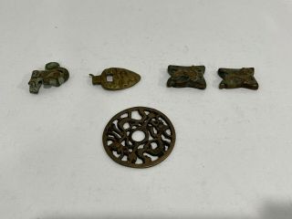 Vintage Antique Chinese Asian Metal Group Of 5 Items Bric A Brac