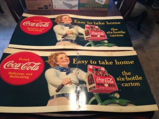 Two Rare Vintage 1940 Coca Cola Cardboard Advertising Poster 43 " X 21 "
