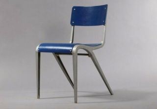 Rare Blue Industrial Vintage Mid - Century Modern Chairs By James Leonard,  1949