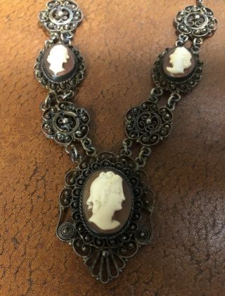 Antique Vintage Sterling Silver Cameo Necklace 17 1/2 Inches 17.  2 Grams