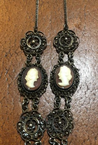 Antique Vintage Sterling Silver Cameo Necklace 17 1/2 Inches 17.  2 Grams 3