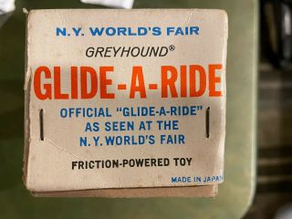 Vintage NY WORLDS FAIR 1964 GLIDE - A - RIDE Toy In ORIG BOX Rare Greyhound Ex Cond 6