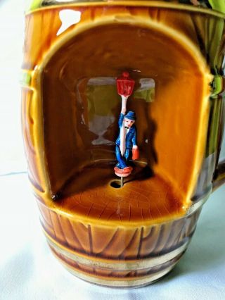 Rare 1960 ' s Vintage Barrel Musical Mug Music Box Rotating Drunk Man on Lamp Post 2