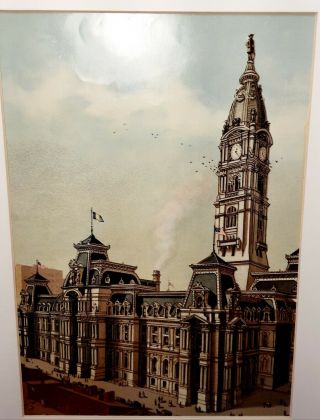Antique Vintage Colored Lithograph Print Philadelphia City Hall Circa Early 1900