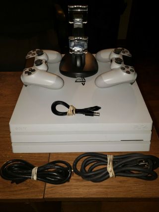 Ps4 Pro Limited Edition Glacier White Playstation 4 Bundle.  Rare Collectible