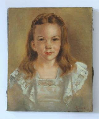 Vintage 1949 Mid Century Portrait Oil Painting Young Girl Female Figure