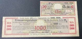 1905 / 1906 Germany: German 1000 Mark Treasury Bond Coupon (very Rare)