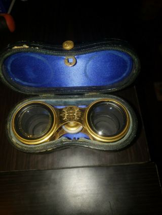Antique Victorian Lemaire Paris Mother Of Pearl Opera Glasses Binoculars W/ Case