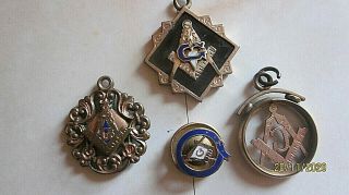 3 Antique Knights Of Columbus Masonic Freemason Pendants & 1 Pinback