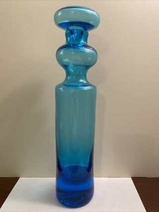 Vintage Mid - Century Rare Blenko Glass Decanter 14 3/4” Hand Blown Turquoise