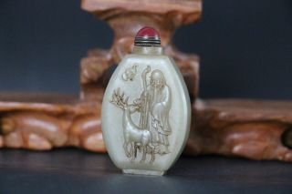 Chinese Antique Double Side Hand Carved Jade Character,  Bird Snuff Bottle