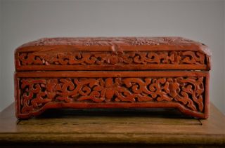 Impressive Very Old Early 1900s Chinese Carved Scene Cinnabar Lacquer Box