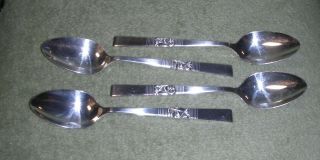 4 Morning Star Oneida Community Silver Plate Oval Soup Spoons C1948