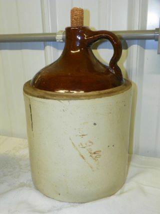 Vintage Antique 1,  Gallon Earthenware Crock Moonshine Whiskey Shoulder Jug 9 "