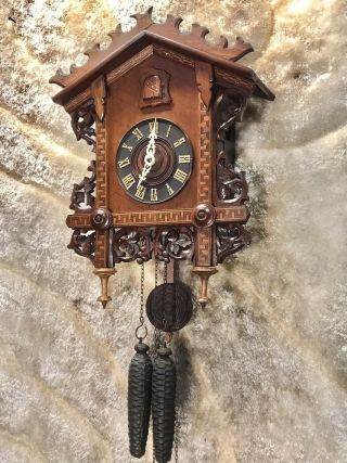 Large Very Rare Vintage Antique 2 Weights Germany Striking Cuckoo Clock