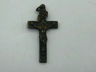 Antique Gothic Crucifix From A Rosary Inri Jesus On Cross Old Vintage W1