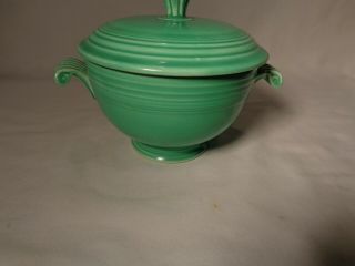RARE HLC VINTAGE FIESTA RINGWARE GREEN COVERED ONION SOUP BOWL FOOTED BASE - NR 2