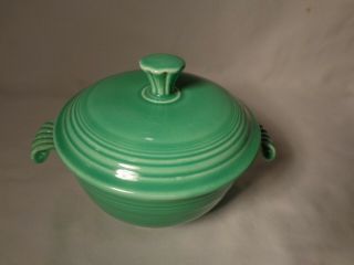 RARE HLC VINTAGE FIESTA RINGWARE GREEN COVERED ONION SOUP BOWL FOOTED BASE - NR 3