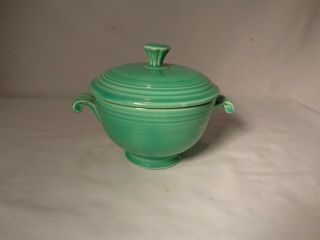 RARE HLC VINTAGE FIESTA RINGWARE GREEN COVERED ONION SOUP BOWL FOOTED BASE - NR 5