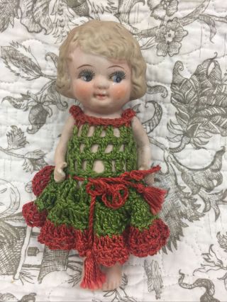 Vintage Bisque Doll Japan Molded Blonde Hair Movable Arms Side Glance