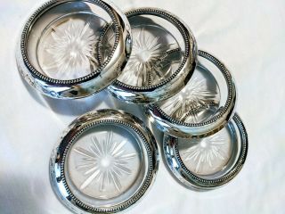 Vtg Antique Sterling Silver & Glass Coasters Frank M Whiting Silver Co.  Set Of 5