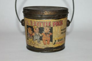 Antique Vintage 3 Three Little Pigs Tin Candy Pail 3 Bars 5 Cents