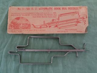 (2675) Automatic Metal Punch Antique Tool Rug Hook Needle 3 So Easy W/ Box