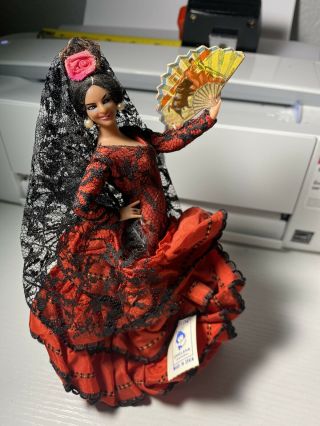 Vintage Spain Marin Chiclana España Flamenco Dancer7” Red And Black Lace Trim