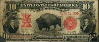 1901 United States $10 Ten Dollars Bison Red Seal Large Legal Tender Note (rare)