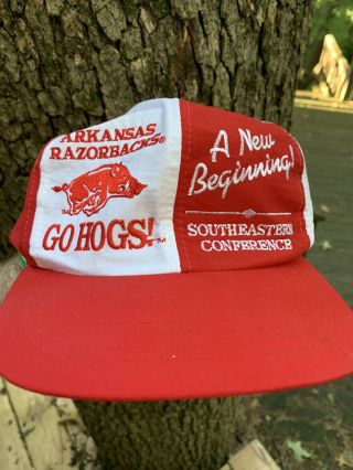 Rare Vtg Arkansas Razorbacks 1990 Sec A Beginning Snapback Hat Cap Euc