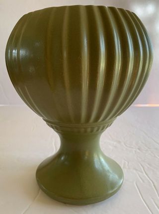 Vintage Mccoy Floraline 407 Matte Green Ribbed Pedestal Planter Vase Usa