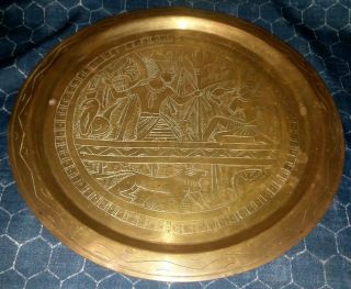 Antique Egyptian Brass Plate Ancient Egypt Osiris Pharaoh Pyramid Sphinx Etched