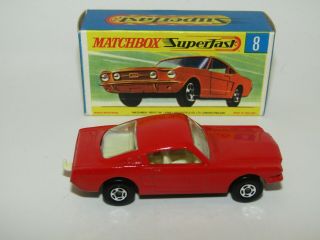 Matchbox Superfast No 8 Ford Mustang RED,  Cream Interior VNMIB RARE 3