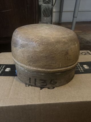 Vintage Wood Hat Block Millinery Form 22 1/4” Head Size Crown Block