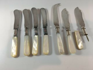 Vintage Mother - Of - Pearl Handle Knives - 7; 4 Landers; 3 English