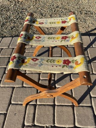 Antique Vintage Wood Folding Luggage Suitcase Rack Stand Tapestry.