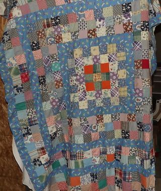 Vintage Antique Quilt Topper Hand Sewn 55 X 80 With 2 1/4 Inch Squares