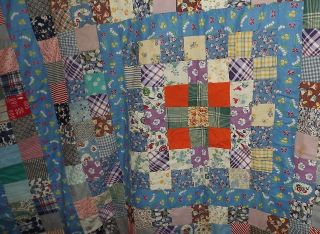Vintage Antique quilt topper hand sewn 55 x 80 with 2 1/4 inch squares 3