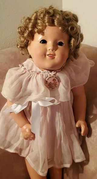 Vintage 1930s Shirley Temple Composition (?) Doll Unmarked 22 " Doll Pink Dress