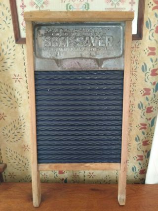 Vintage Antique National Washboard Co Soap Saver Washboard 197 Blue Enamel