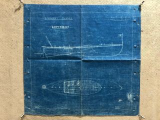 Antique Thornycroft Skimmer Motor Racing Speed Boat Blueprint Print Poster C