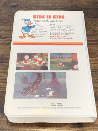 RARE 1961 Disney Kids Is Kids Starring Donald Duck VHS White Clamshell HTF 2