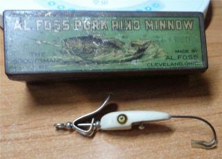 7 Al Foss Pork Rind Minnow Fishing Lure Tin Box Cell/glass Eye White 4