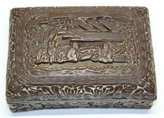 Antique Chinese Cinnabar Lacquer Rectangular Covered Box Signed