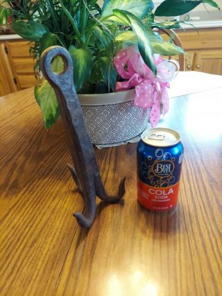 Vintage Heavy Duty Antique Iron Hand Forged 3 Prong Trap Drag,  Grapple Hook