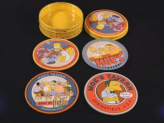 The Simpsons Duff Beer 4 Coaster Set In Tin 2001 Rare