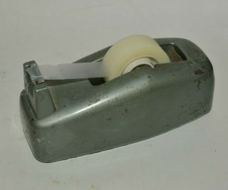 Vintage Heavy Industrial Gray Metal Mid Century Scotch Tape Dispenser Aged Rare